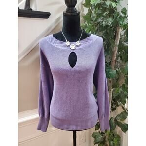 New York & Company Womens Purple Keyhole Round Neck Pullover Sweater Size Medium